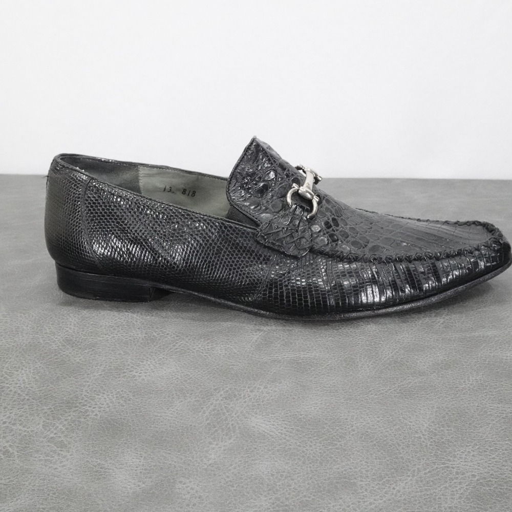 Belvedere Shoes Mens 13 Black Lizard Crocodile Horse Bit Dress Loafers